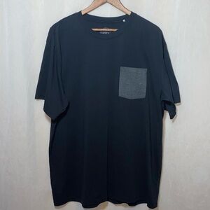 Prana Mens T-shirt black with a grey pocket on right hand side of chest.